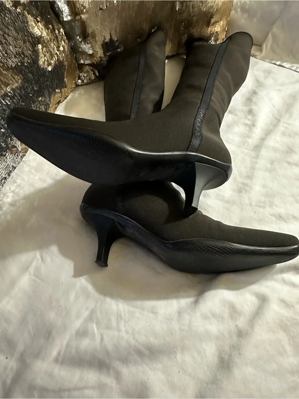 Prada Black Stretch Over-the-Knee Kitten Heel Boots